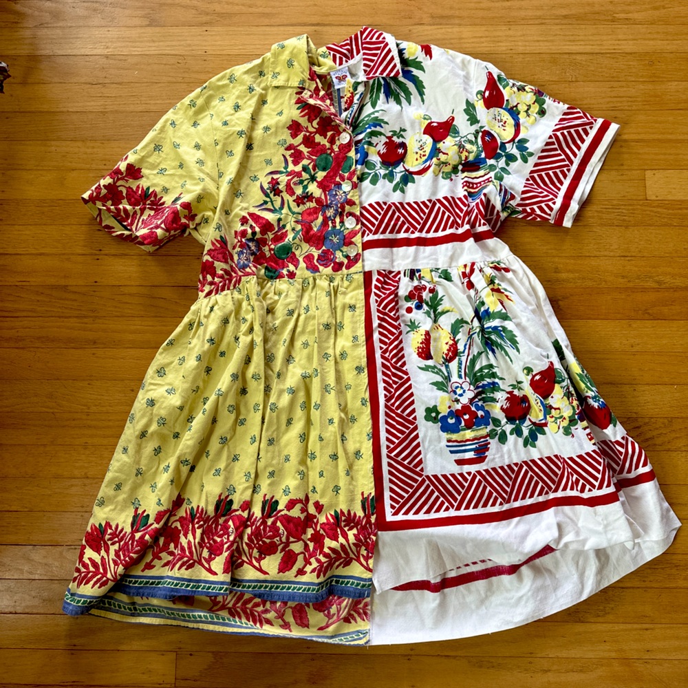 Women's Patchwork Floral Midi Dress in Yellow & White